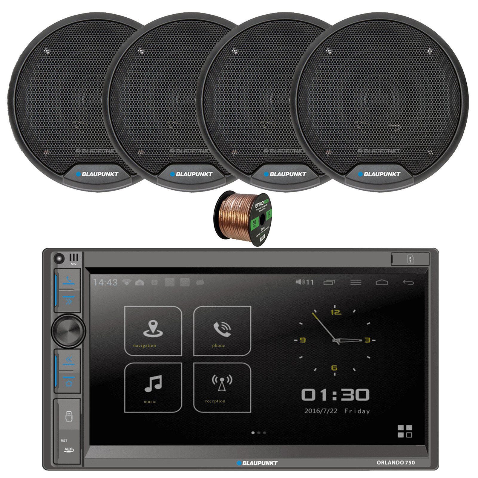 Blaupunkt ORLANDO650 6″ Touchscreen DVD/CD Receiver, 4x 6″ 40W Car Speaker, Wire