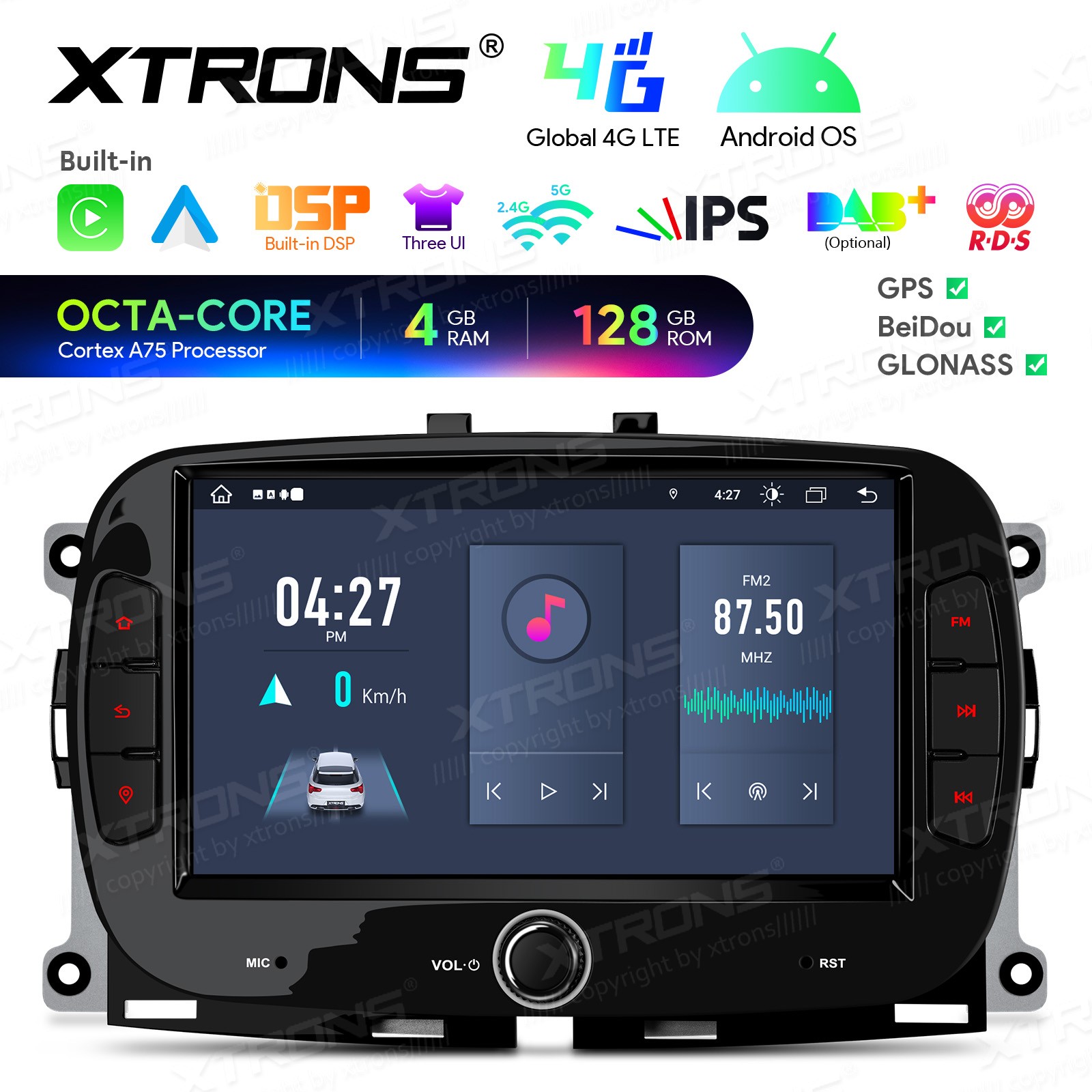 CarPlay For Fiat 500 Android 13 8-Core Car Stereo Radio RDS GPS 4G LTE WiFi 64GB