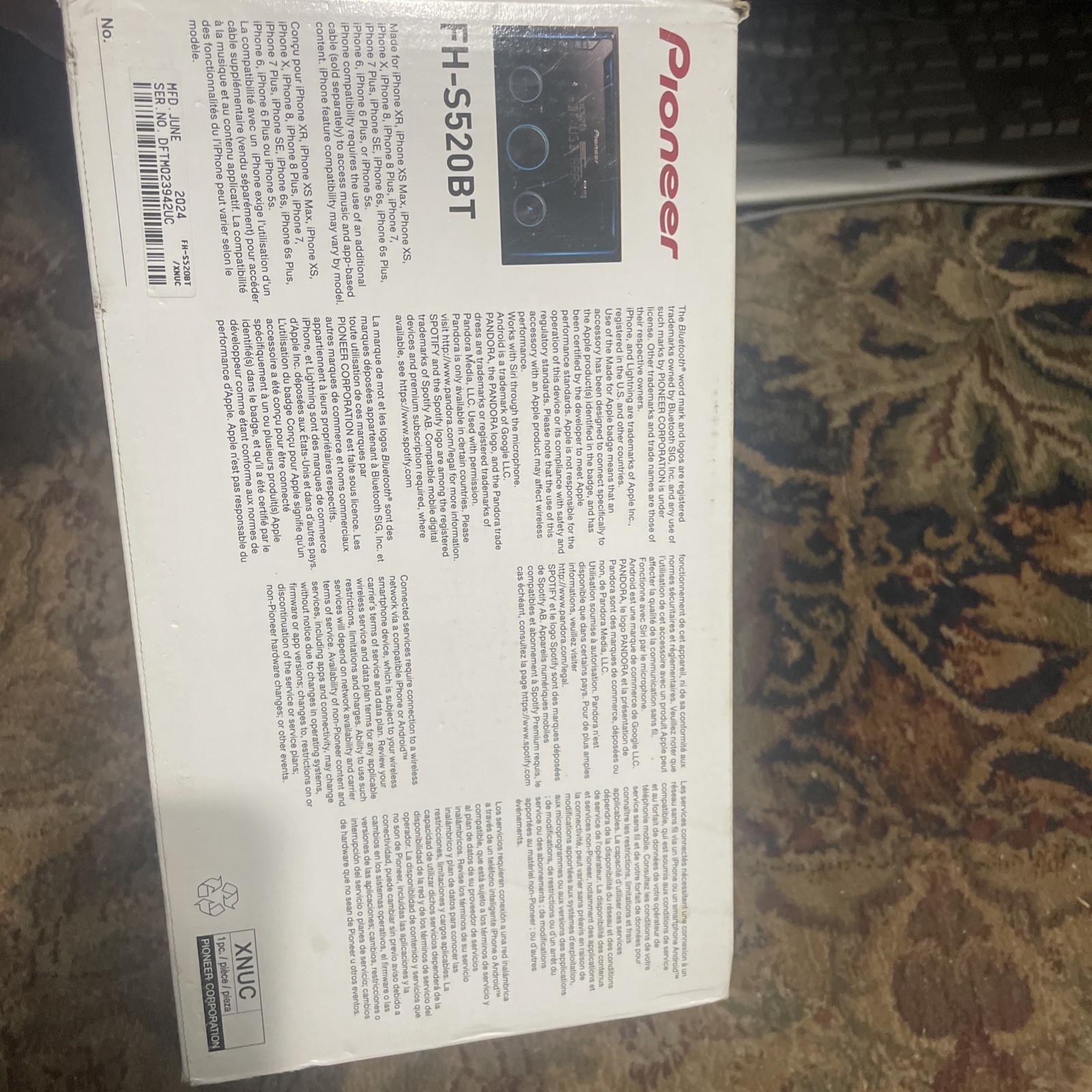 Pioneer FH-S520BT CD RDS RECEIVER Bluetooth
