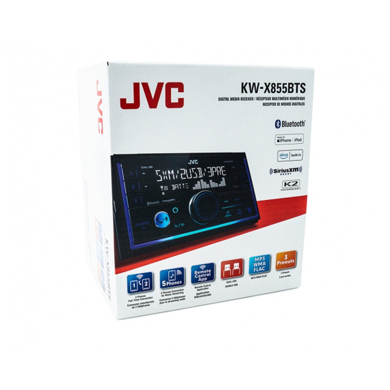 JVC KW-X855BTS 2-DIN Receiver Bluetooth SiriusXM Alexa Dual USB 13-Band EQ