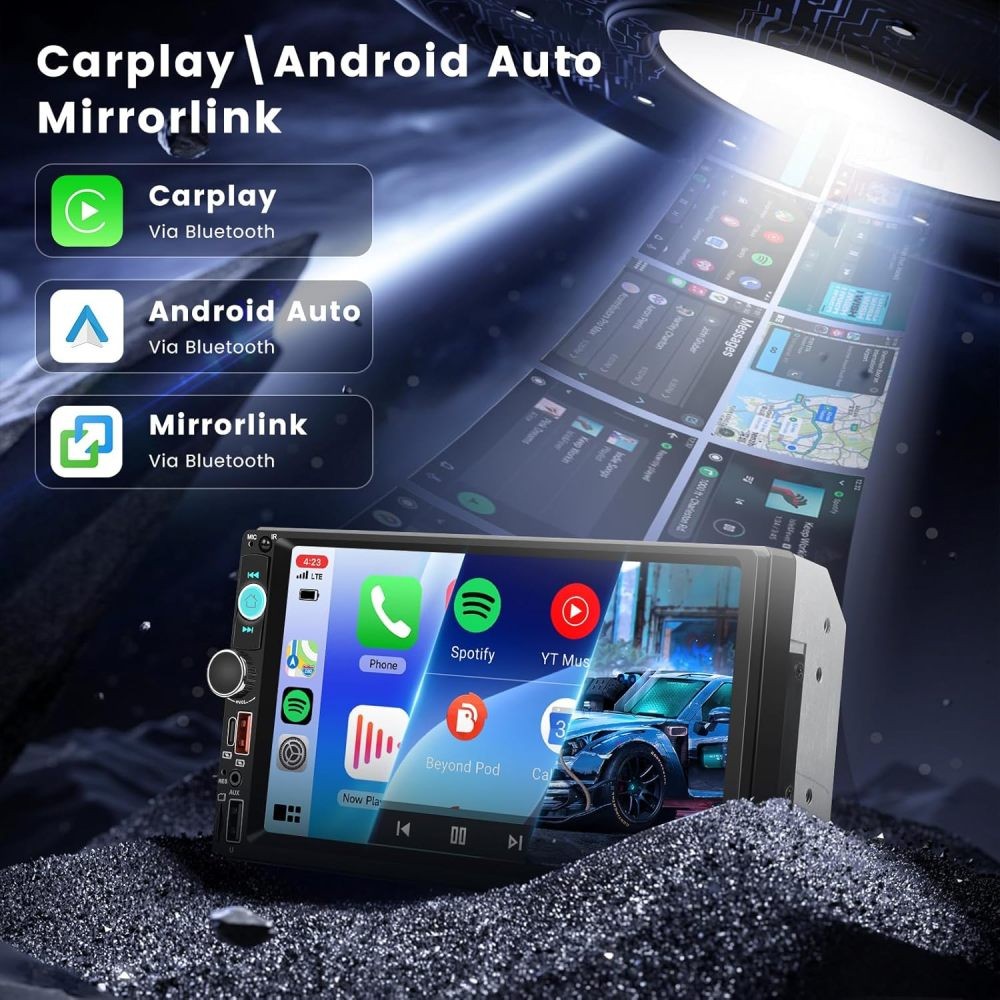 Double Din Apple Carplay Android Auto 7″ Car Stereo Radio Bluetooth Touch Screen