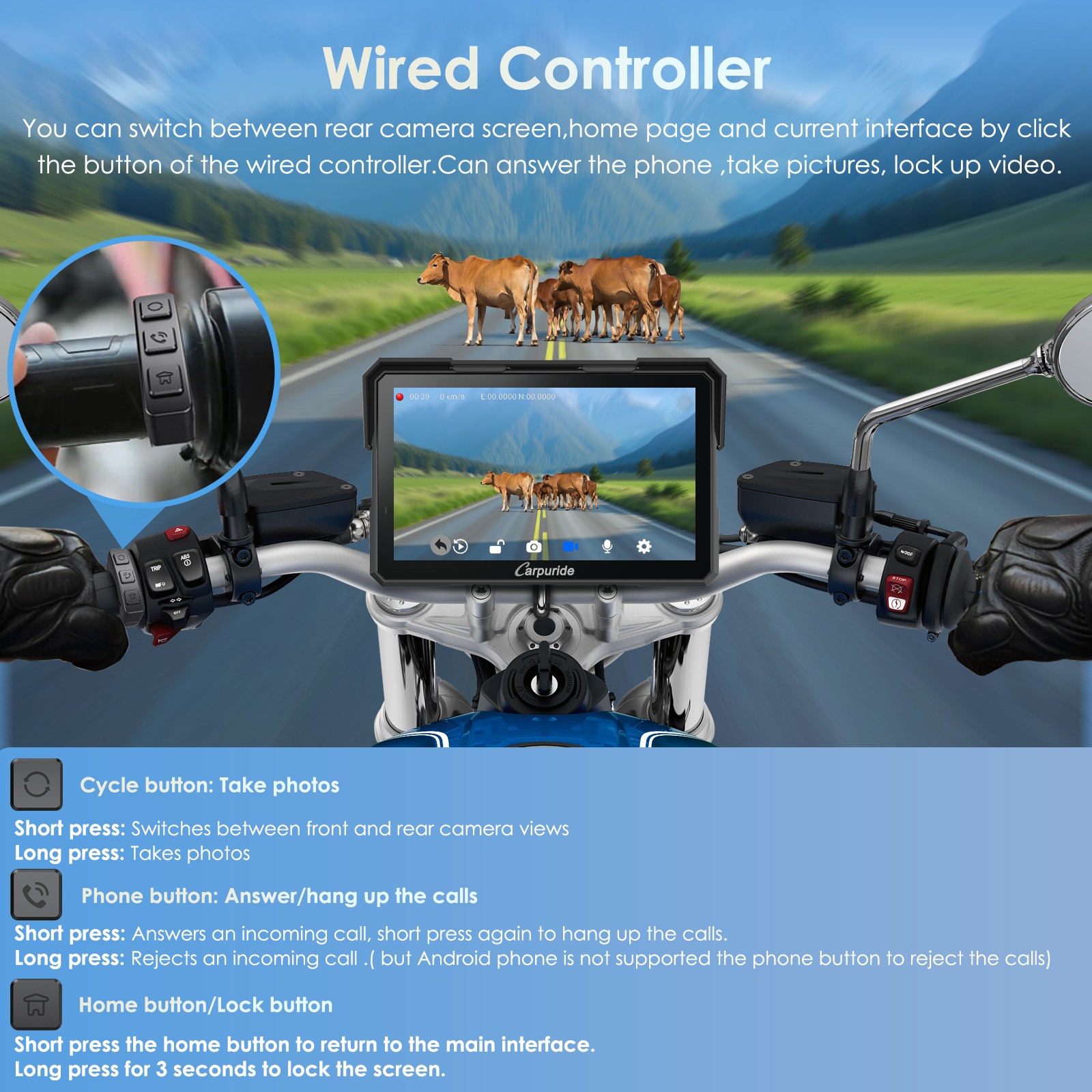 Carpuride W702 Plus Wireless Moto Stereo Install Apps Built in GPS Dual Cameras