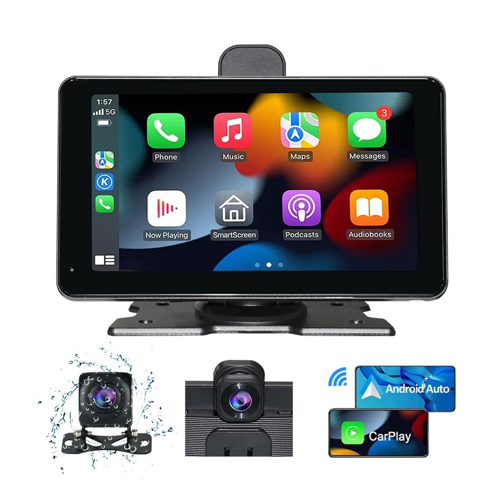 Clearance! 7″ Apple CarPlay DVR with 1080P Dual Dash Cam – iPhone Only