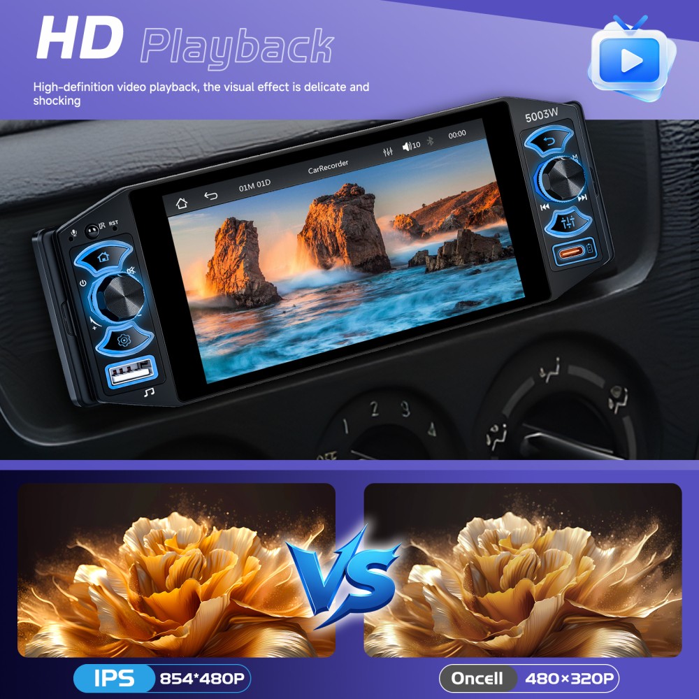 5″ Single 1Din Car Stereo Radio USB BT Wireless Android auto Carplay BT + Camera