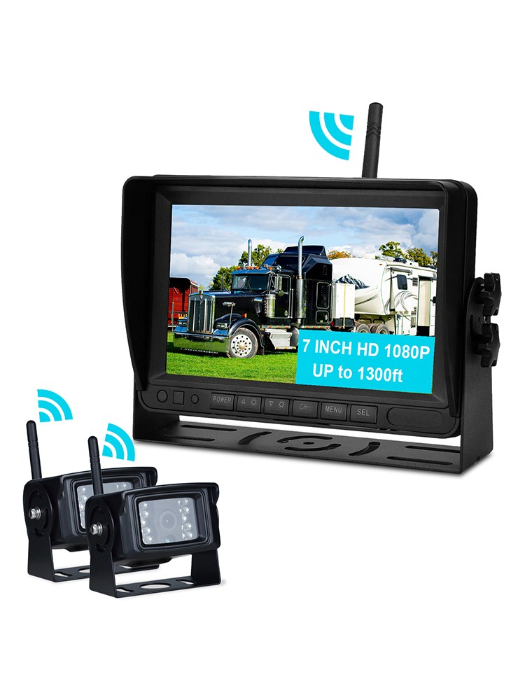 7″ Wireless AHD 1080P Display 2CH Rear View Backup Camera Kit for Truck Trailer