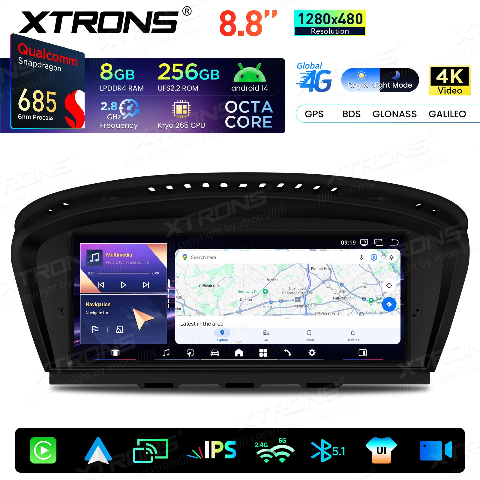 Android 14 8.8″ For BMW 3 5er E90 E60 CIC CarPlay Car Screen Upgrade GPS 8+256G