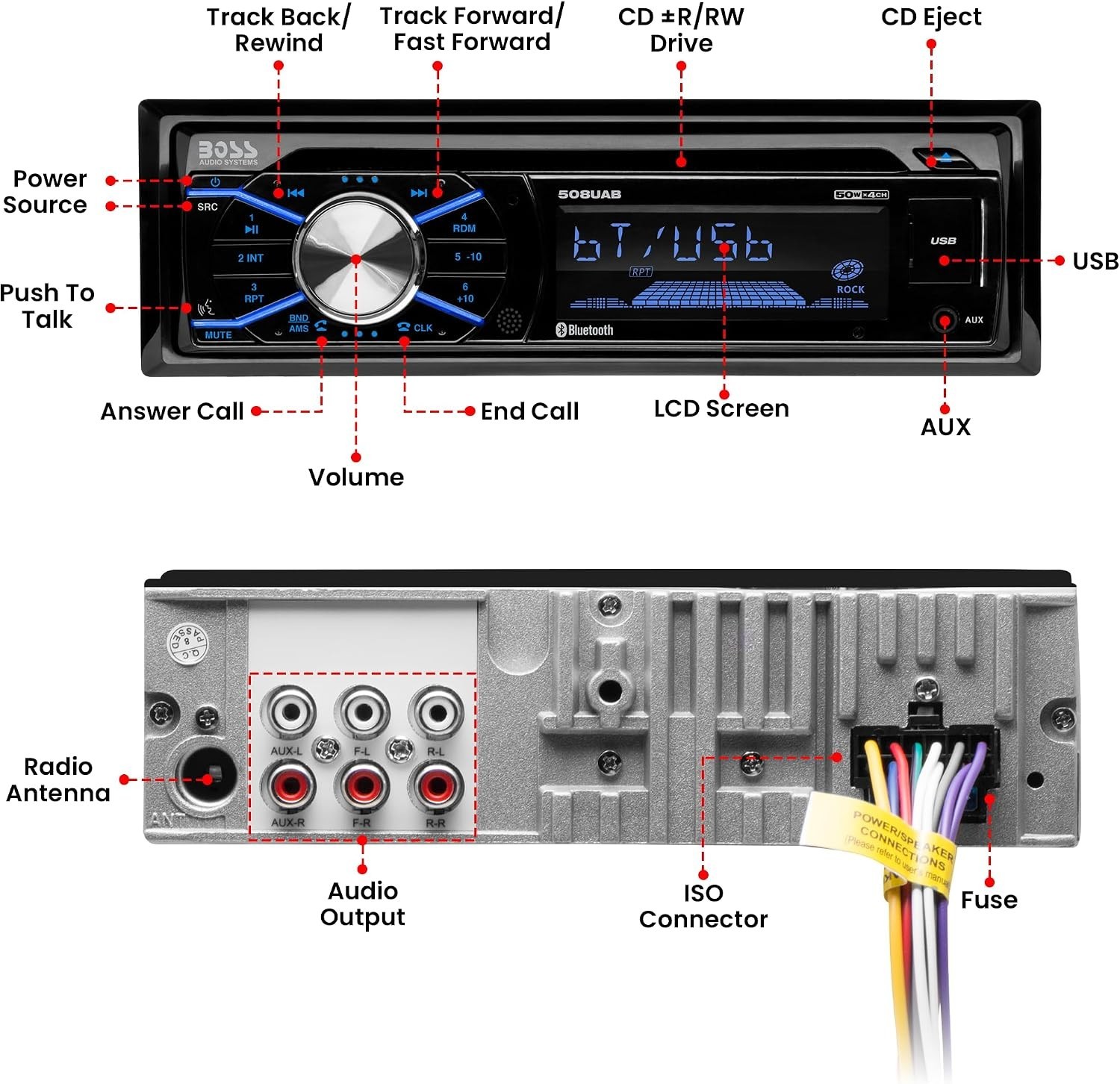 Explore Superior Audio with the 508UAB Bluetooth Car Stereo: CD, USB + Aux-in