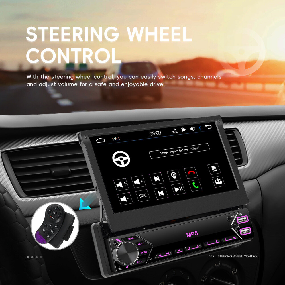 7″ Single 1 DIN Flip out Touch Screen Car Stereo Bluetooth Mirror Link FM Radio
