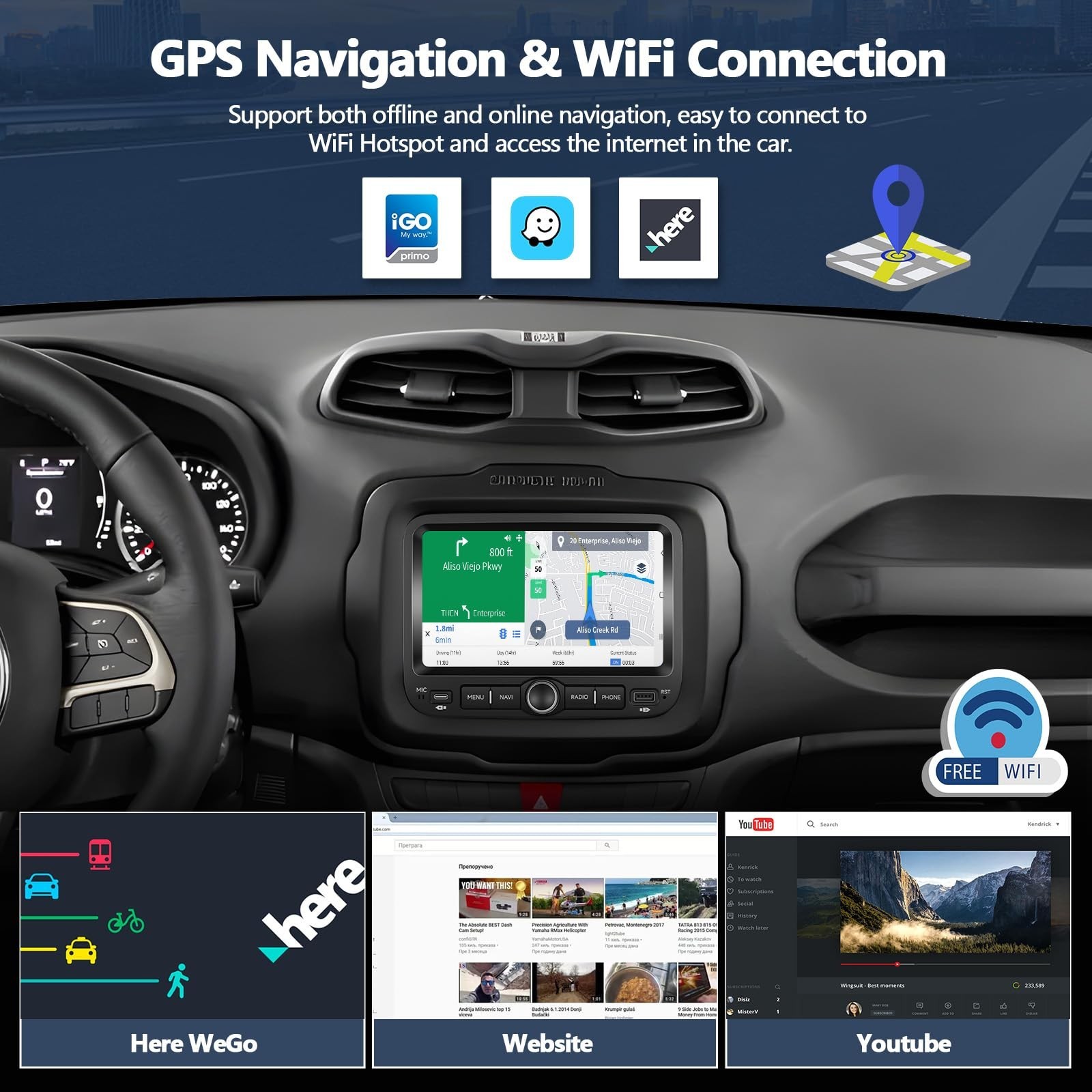CAMECHO 4+64G Car Radio Stereo for Jeep Renegade 2015-2020 / Jeep Compass 201…
