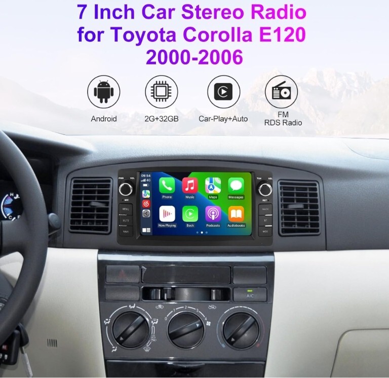 Android 13 Double Din Car Stereo for Toyota Corolla E120 00-06 – 4core-2gb+32gb