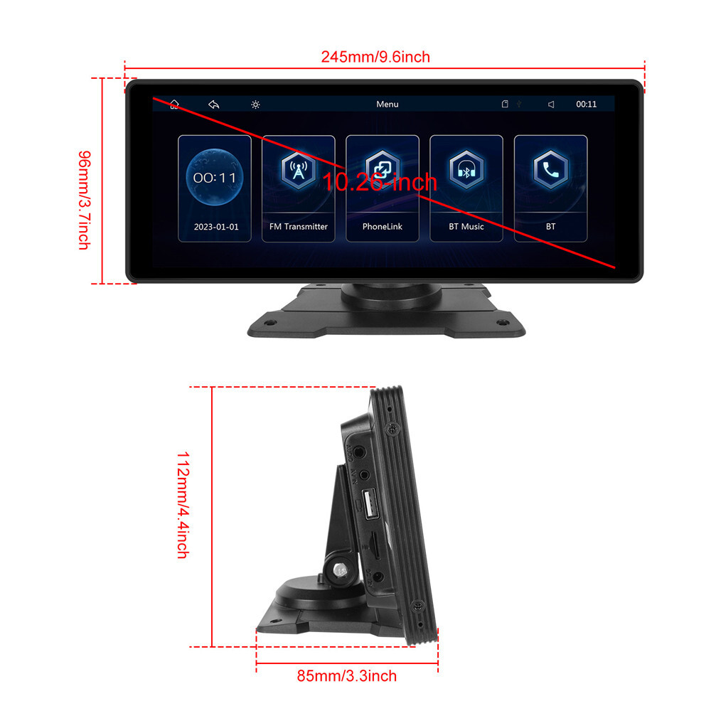 10.26 Inches Car Smart Screen Player Monitor AUX Cable Camera Adapter W/Mount