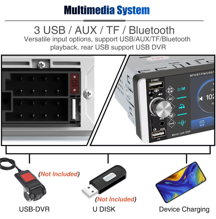 Estereo De Pantalla con Bluetooth Para Coche Carro Auto MP5 Player RCA/AUX/USB/T