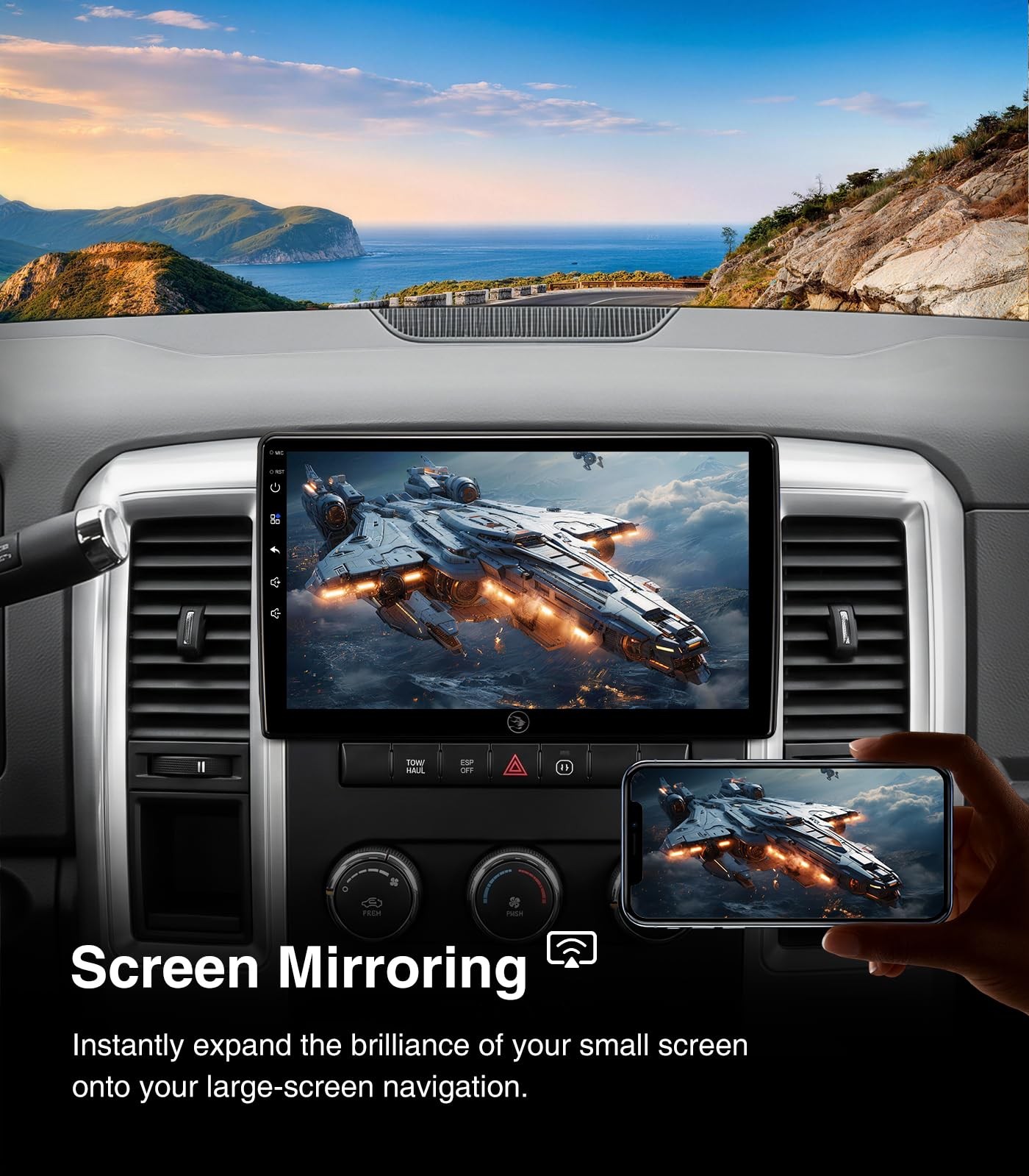 10″ Touchscreen Wireless Carplay Android Auto Stereo for 2006-2012 Dodge Ram