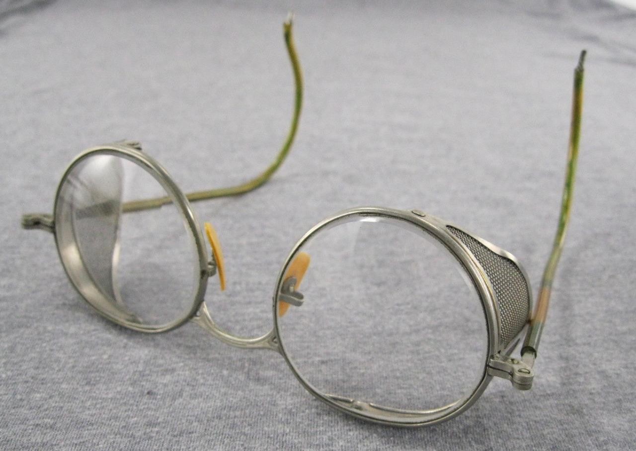 Vintage Pioneer Safety Glasses Wire Biker Motorcycle Steampunk w/ Metal Case