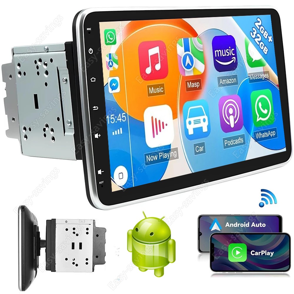 Rotatable 10.1″ Android 15 Touch Screen Car Stereo Radio GPS WIFI BT Double 2DIN