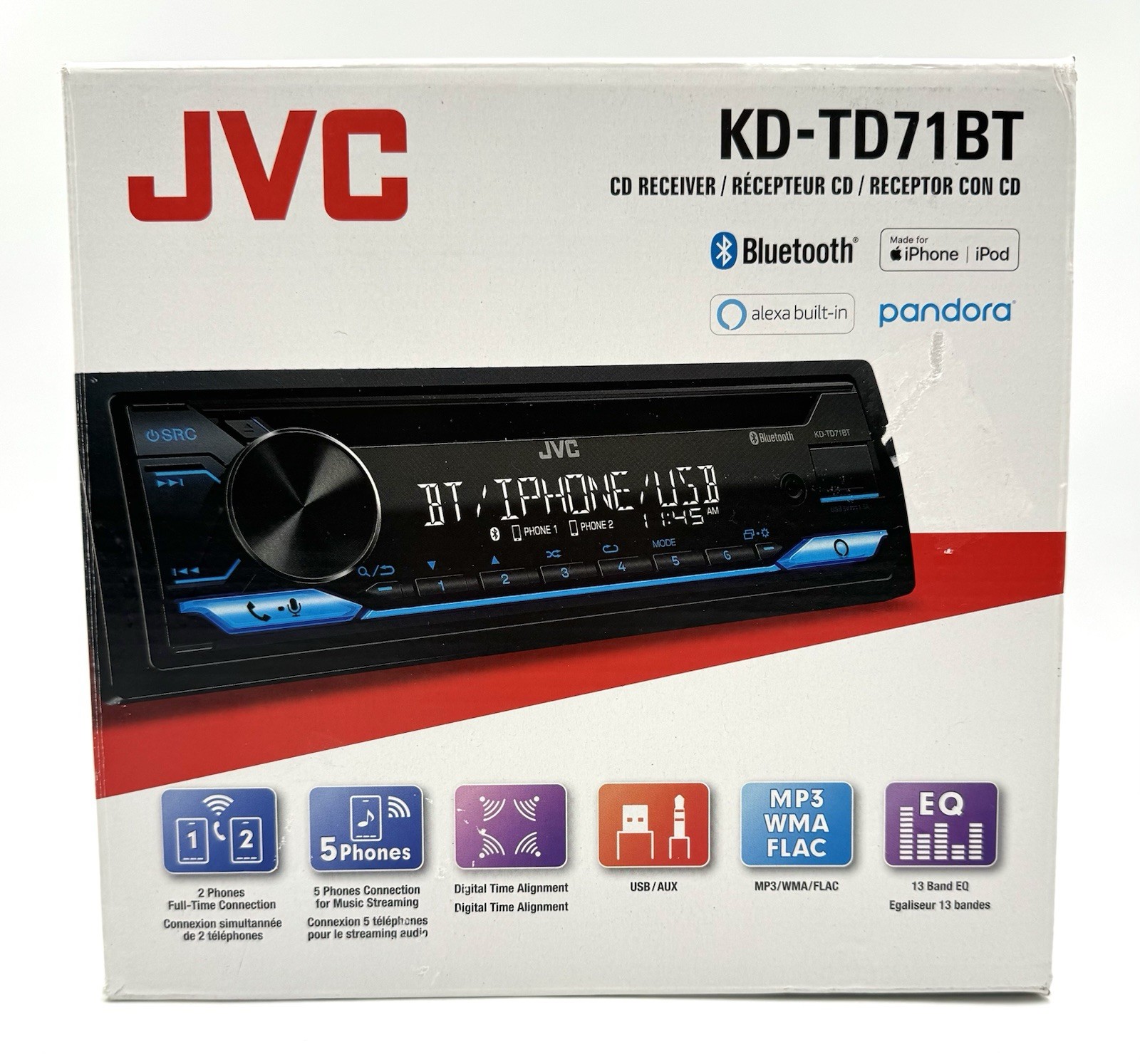 JVC KD-TD71BT CD Receiver for Car w/Bluetooth USB MP3 SiriusXM – OPEN BOX/UNUSED