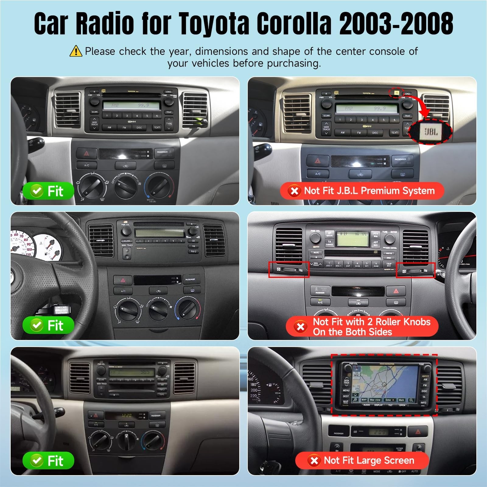 Leadfan Car Radio for Toyota Corolla (Non JBL) 2003 2004 2005 2006 2007 2008,…