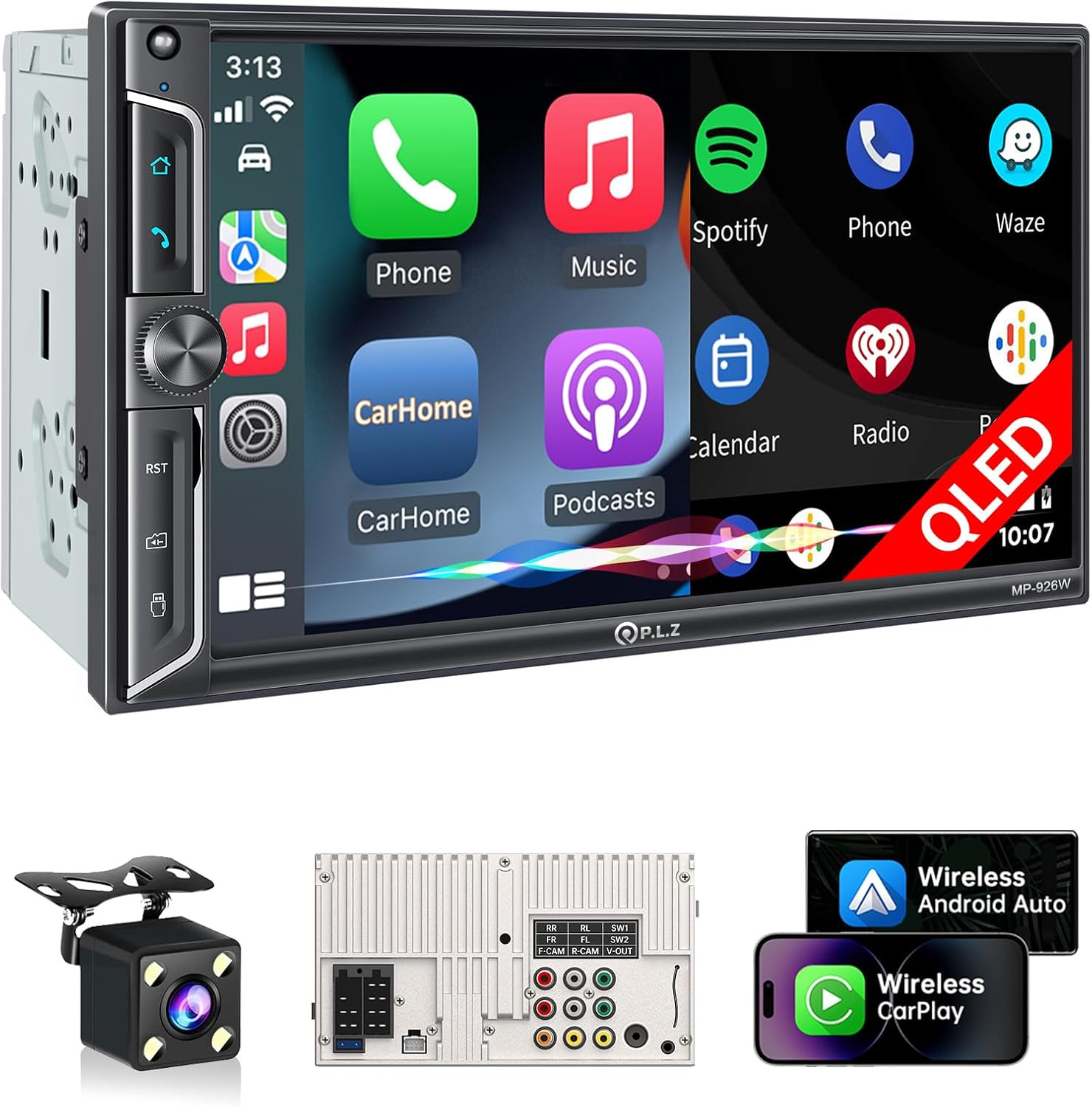 7″ Wireless Double Din Car Stereo Apple Car Play Radio Carplay Android Auto QLED