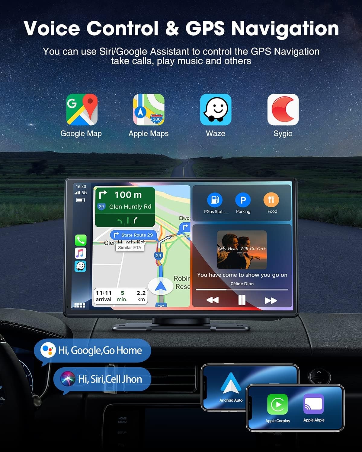 9″ Portable Car Stereo Radio Wireless Apple CarPlay/Android Auto Touch Screen BT