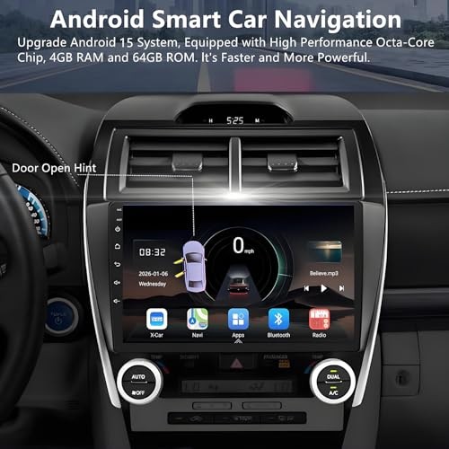 Car Radio for Toyota Camry 2012-2014: 8-Core 4GB+64GB Android 15 Stereo