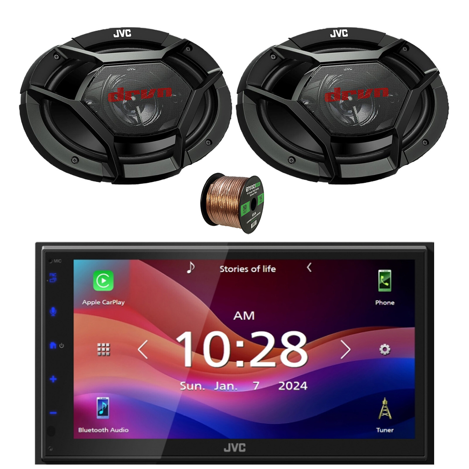 JVC 6.8″ Touchscreen WiFI Bluetooth Radio, 2x 6×9″ 500W 3-Way Car Speakers, Wire