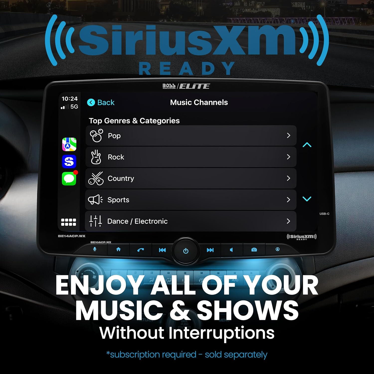 BOSS BE14ACP.WX 1-DIN 14″ Receiver Wireless Apple Carplay/Android Auto SiriusXM