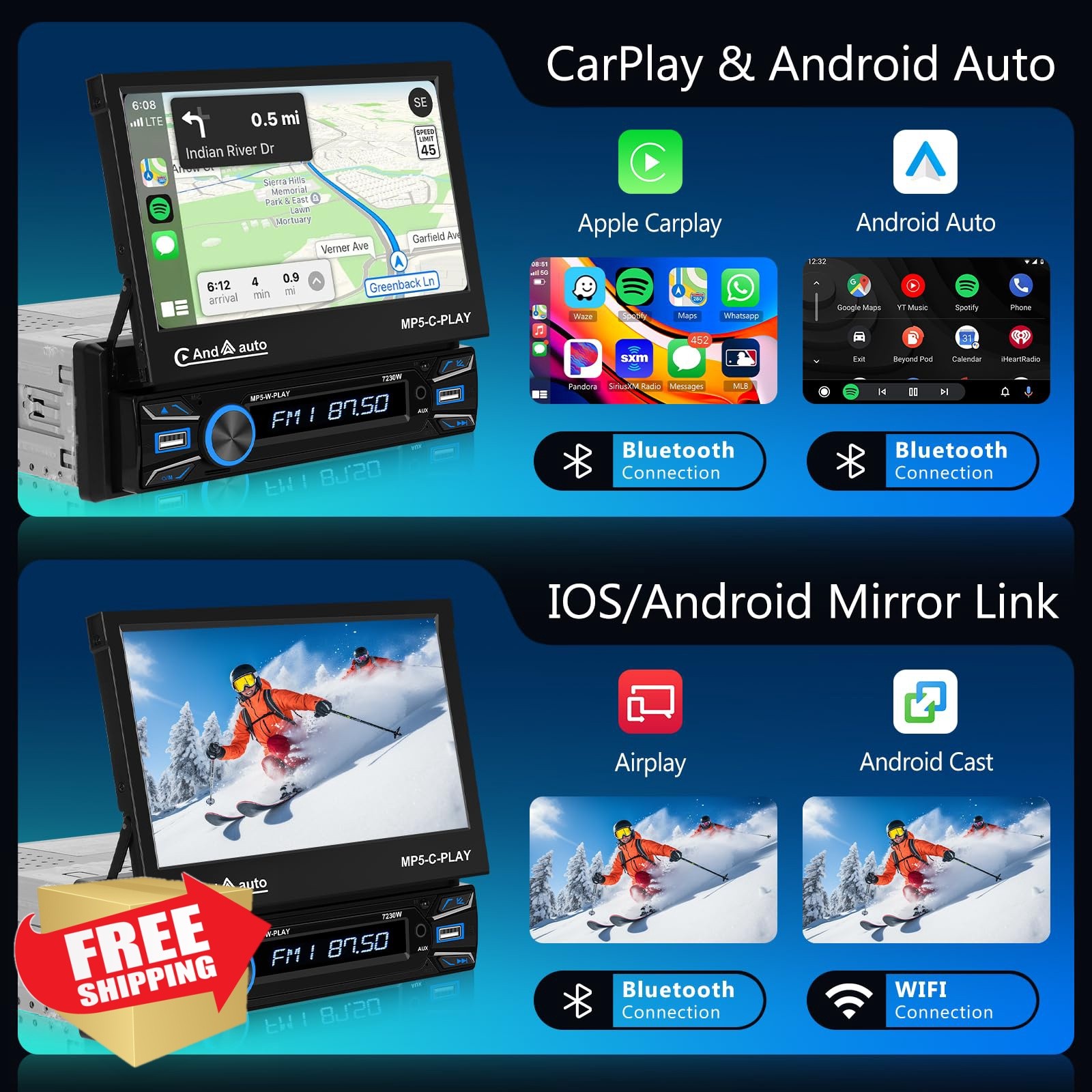 Hodozzy Automatic Flip Out 7 Inch Car Stereo Touchscreen