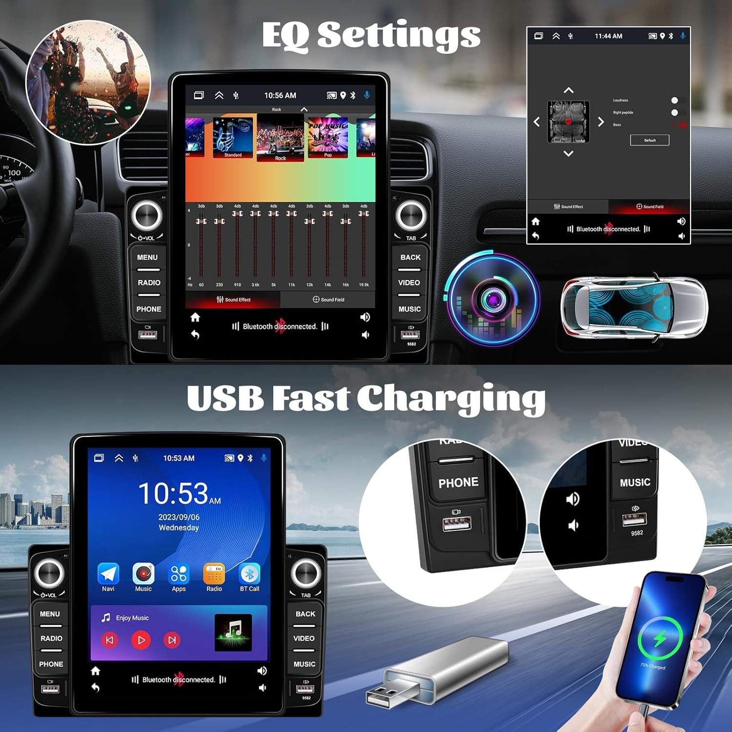 [2+64G] Android 15 Double Din Car Stereo with Wireless Carplay&Android Auto, 9.5