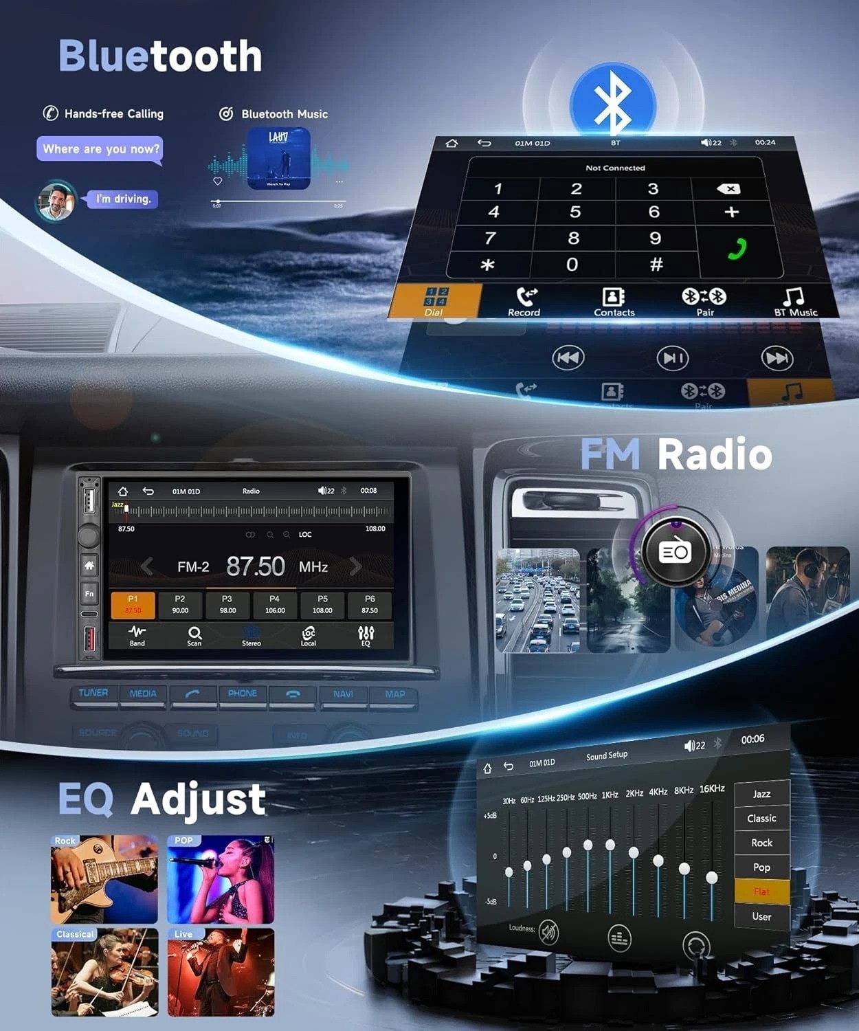 Single Din Car Stereo, 7 Inch IPS Touch Screen Radio with Wireless CarPlay & …