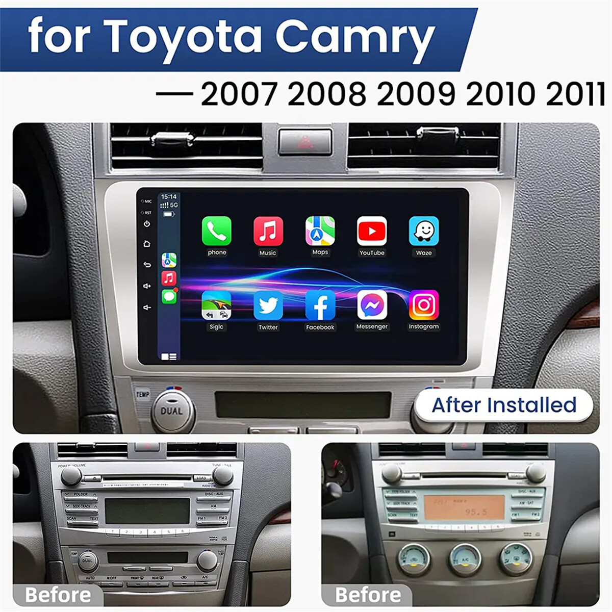 8Core 4+64G Android 13 Stereo CarPlay Auto WiFi for Toyota Camry Radio 2007-2011