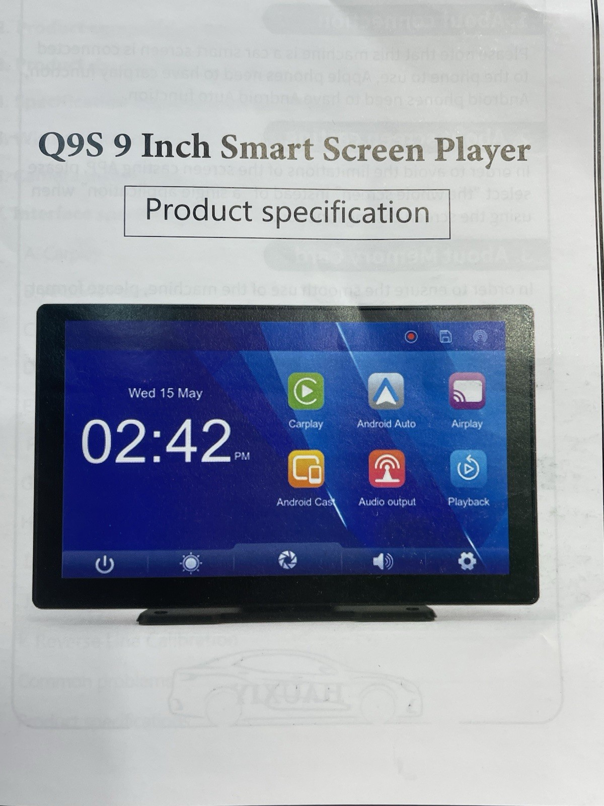Hauxiy Q9S Wireless Smartscreen Stereo 9″