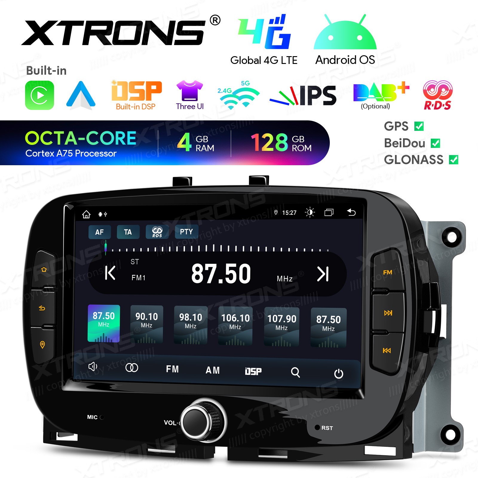CarPlay For Fiat 500 Android 13 8-Core Car Stereo Radio RDS GPS 4G LTE WiFi 64GB