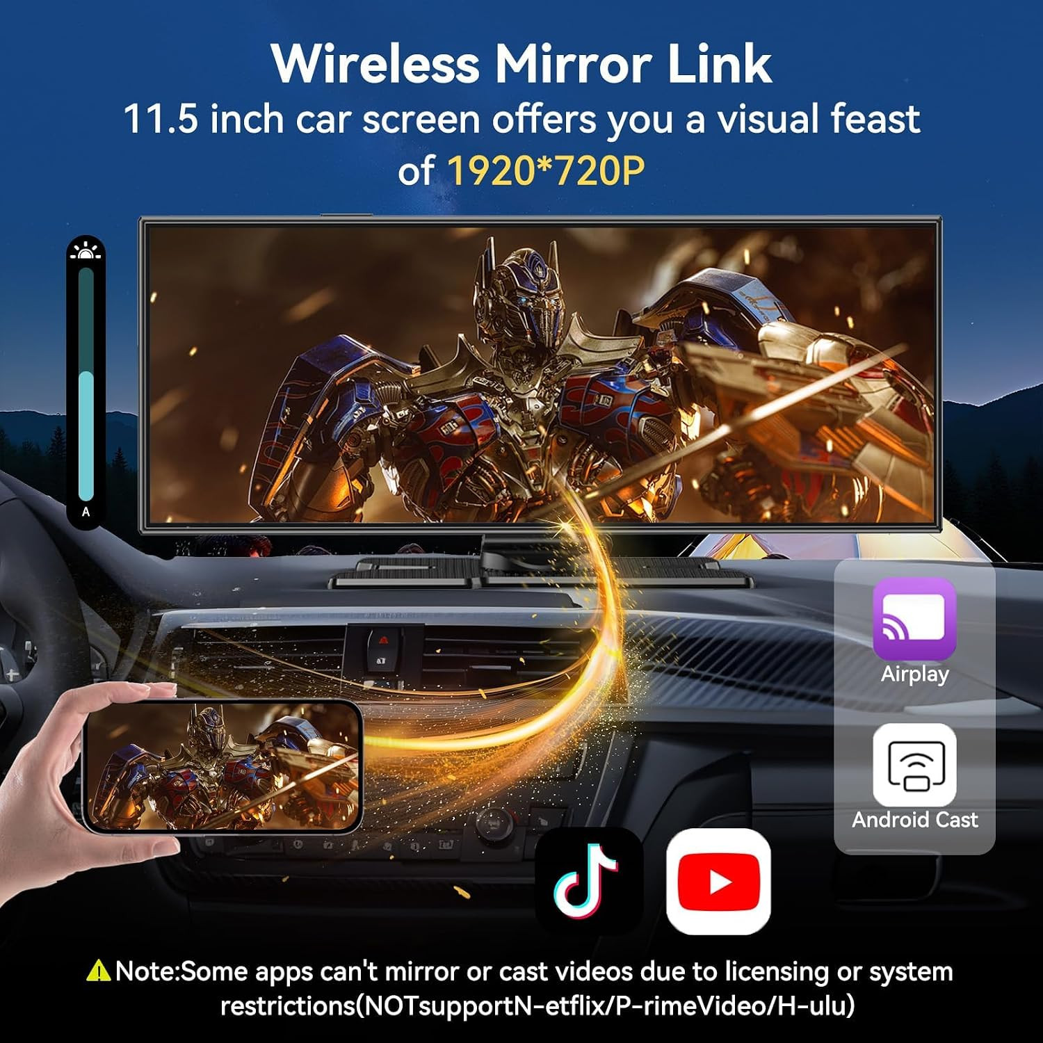 Carplay Screen for Car, 11.5″ Wireless Carplay Screen with 4K Dash Cam, 1080P Re
