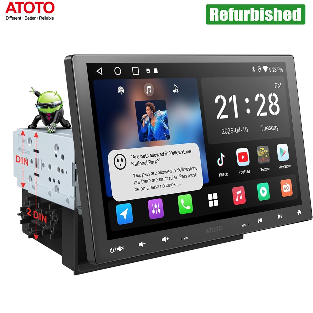 ATOTO Single 1DIN 10″ Car Stereo Radio GPS Carplay Android Auto Floating Screen
