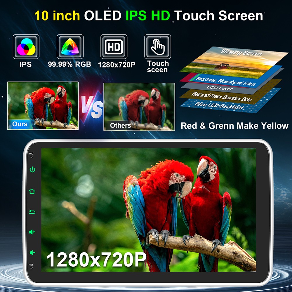 Wireless Apple CarPlay Android Auto 10.1″ Single 1 DIN Car Stereo Head Unit AUX