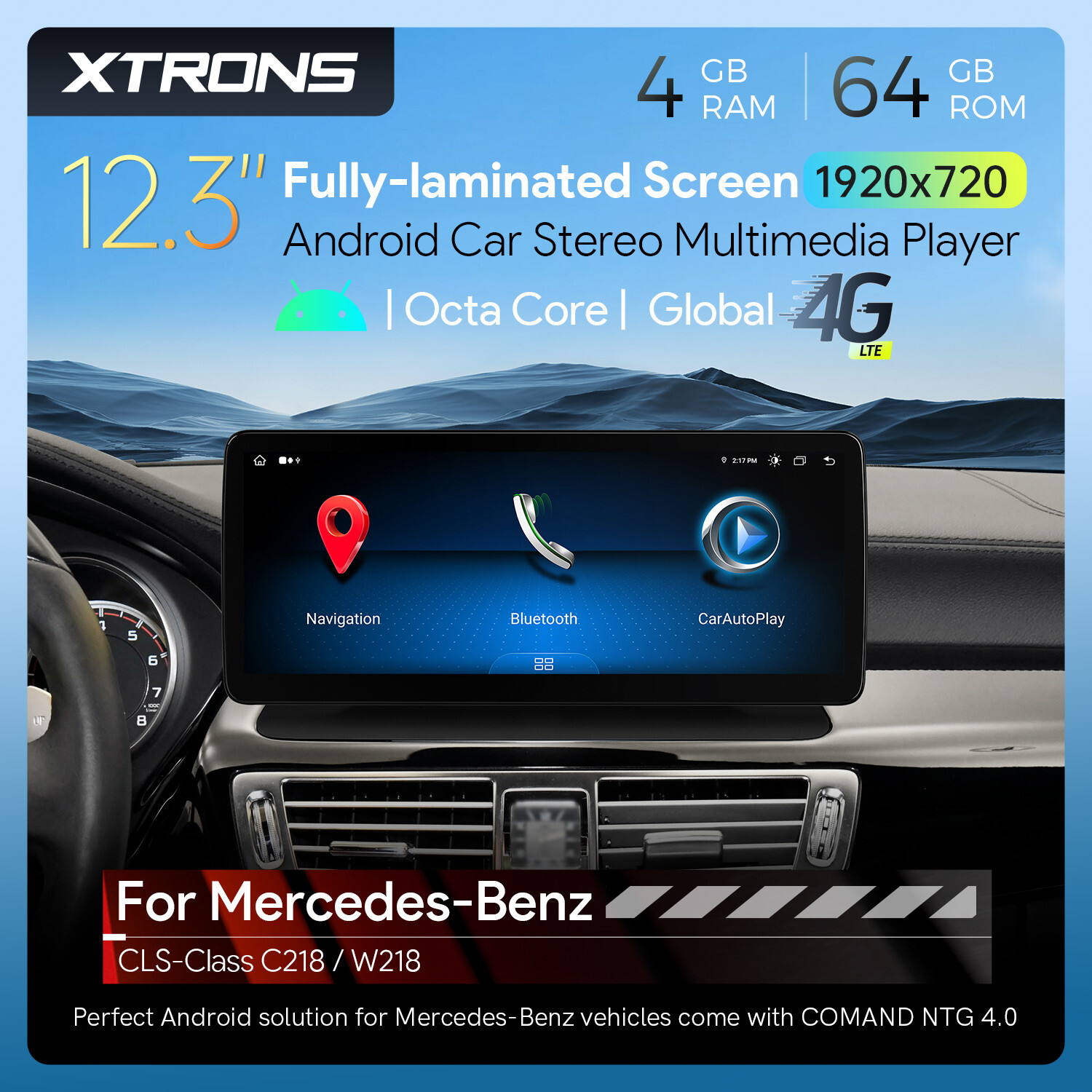 12.3″ Android 14 8-Core 64GB CarPlay Stereo GPS Navi WIFI For Benz CLS-W218 C218