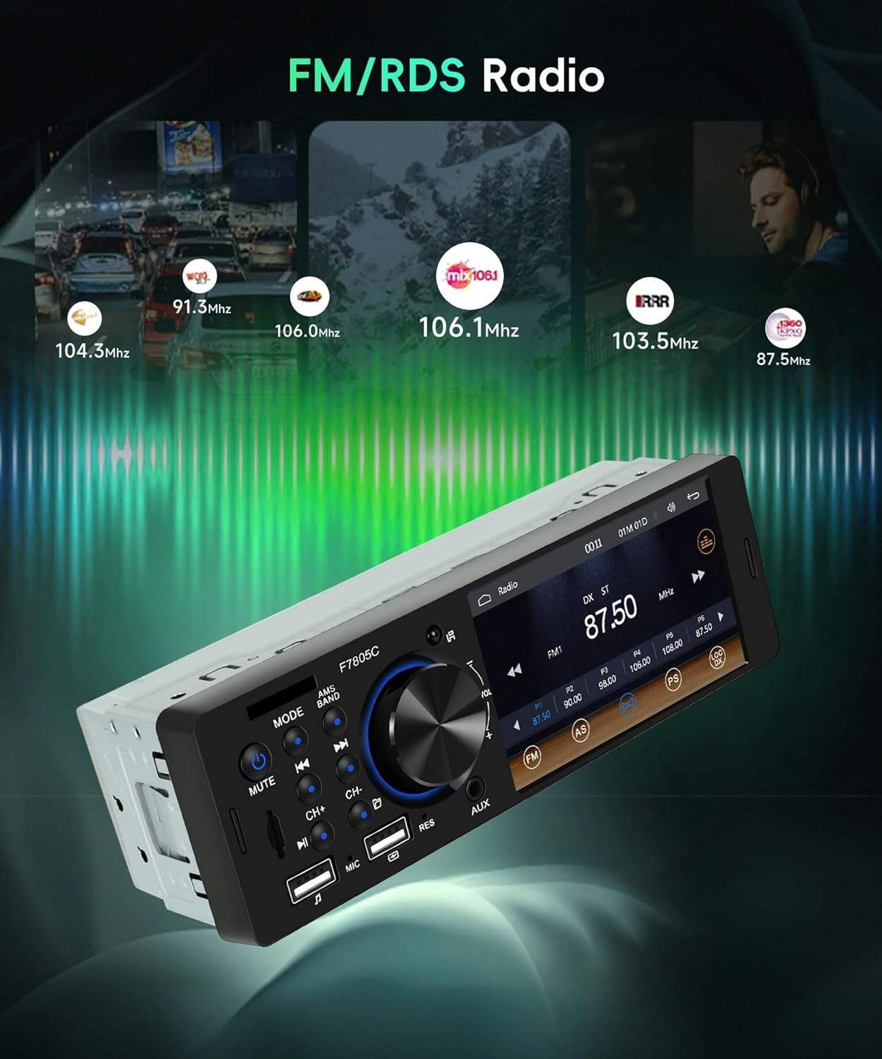 Car Stereo Single Din with Apple Carplay, Android Auto, 4-Inch IPS Touch Screen