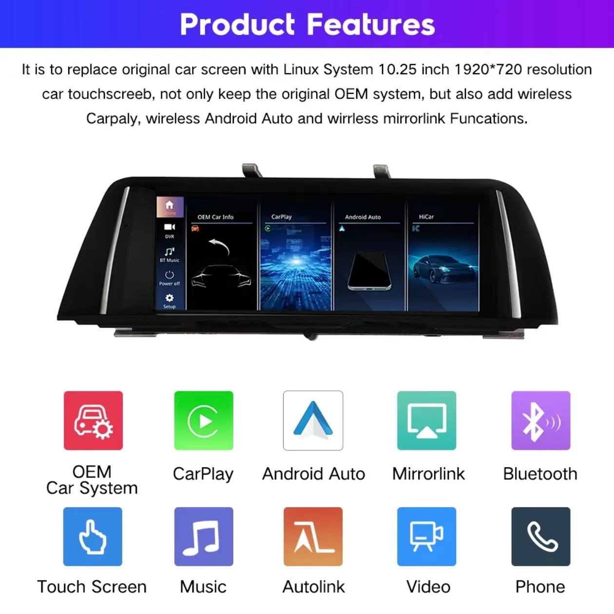 For BMW 5er F10/F11 2012-2016 NBT10.25”Touch Display with Carplay/Android Auto