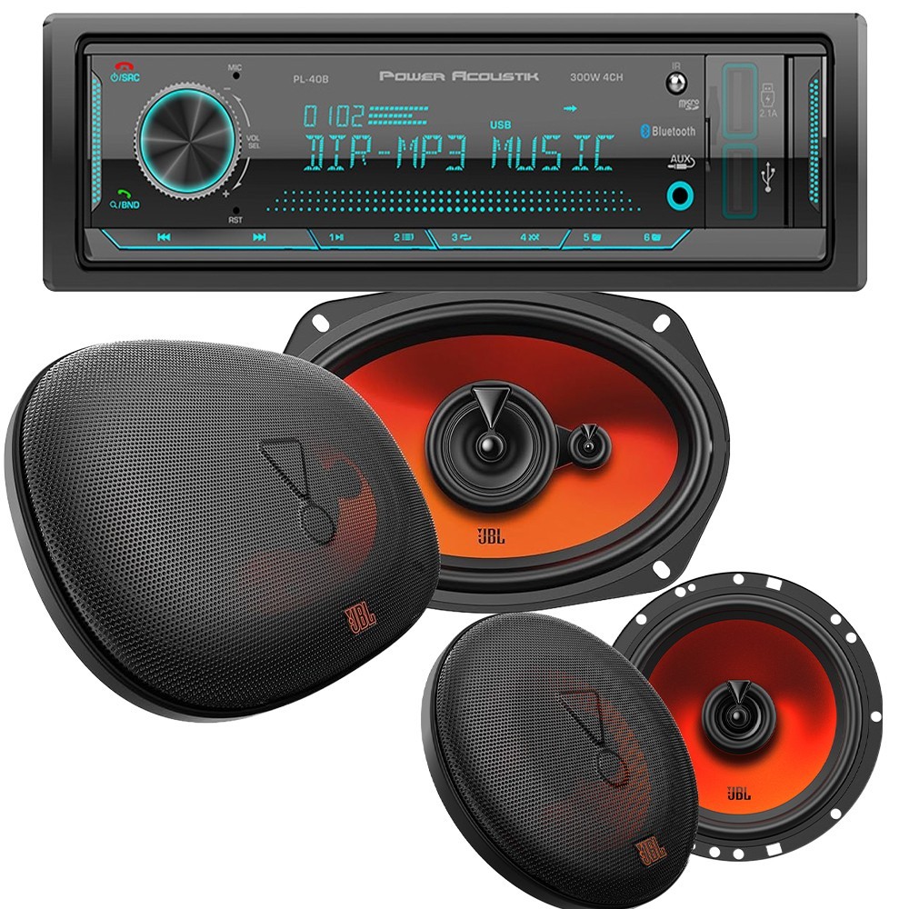 PL-40B Car Stereo Bluetooth USB/AM/FM Radio (No CD) & JBL Speakers 6×9″ & 6.5″