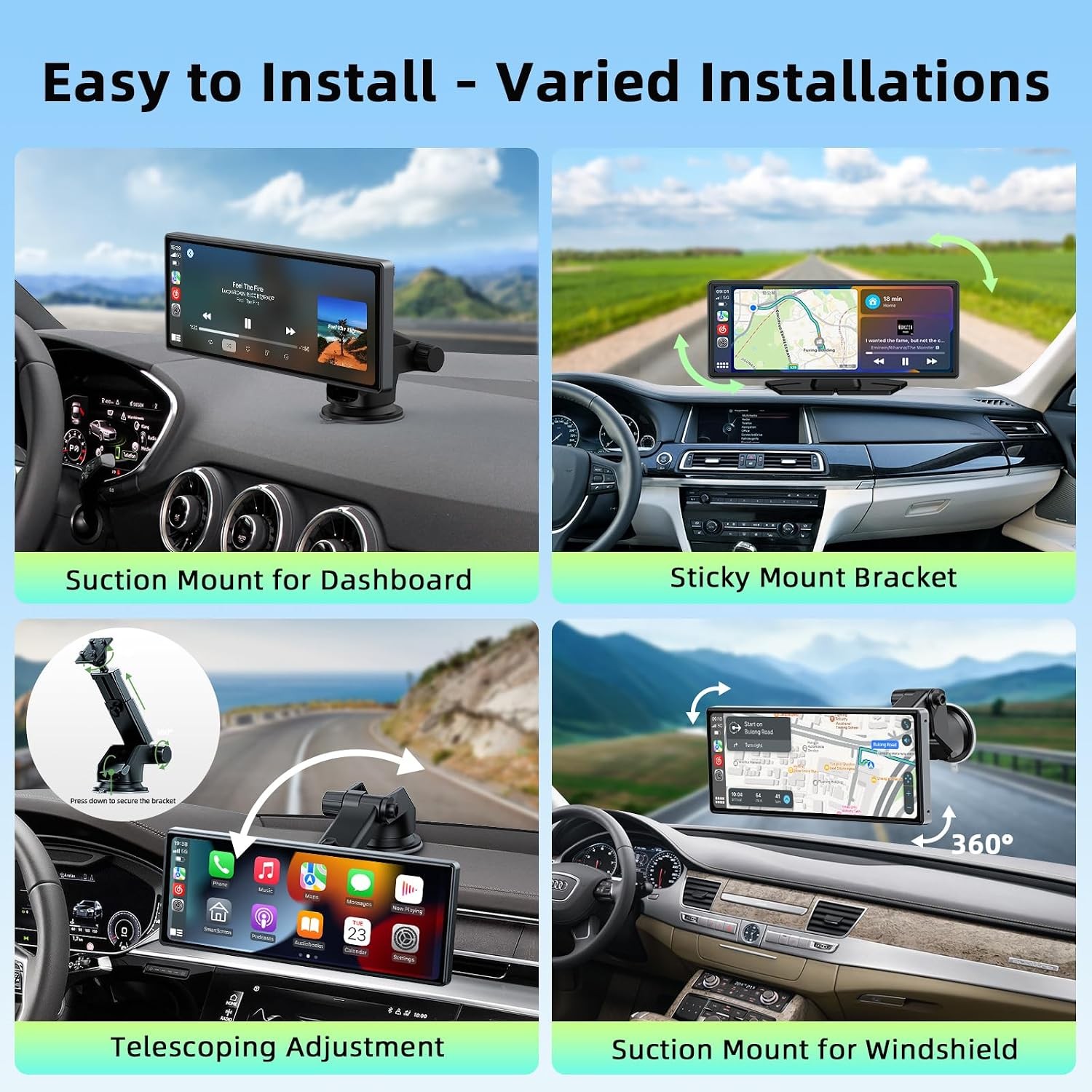 9.26″ Portable Car Stereo Wireless CarPlay Android Auto FM Touch Screen Radio