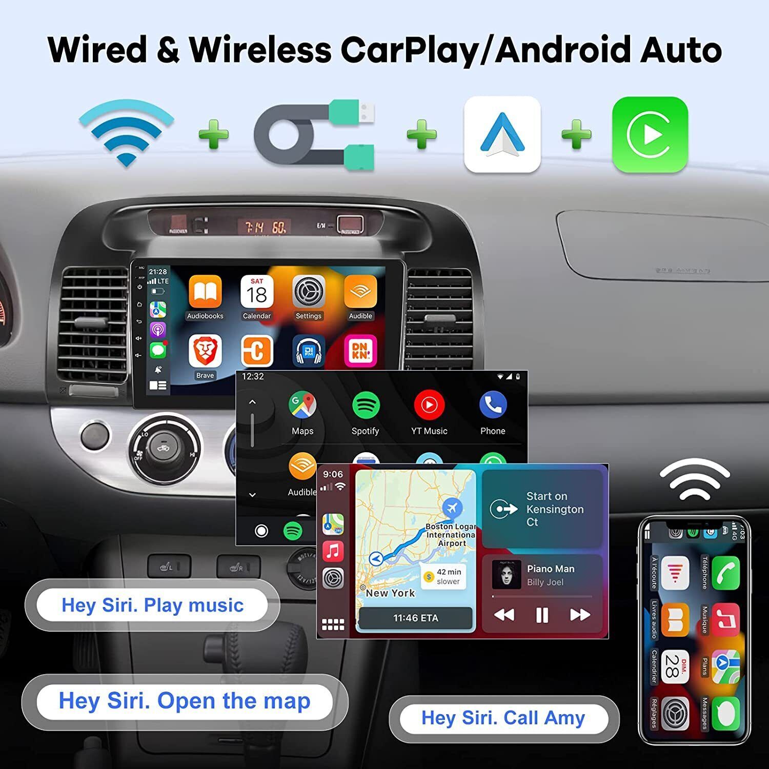 In-Dash GPS Android Carplay Car Radio Stereo GPS Navi For Toyota Camry 2002-2006