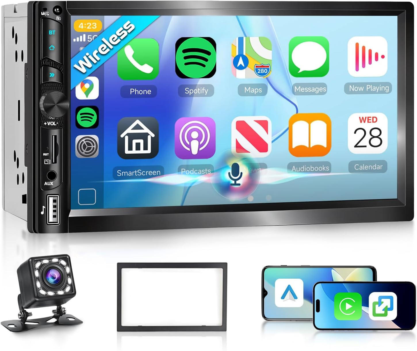 Wireless Double Din Car Stereo Carplay Radio, 7 Inch Anroid Auto Touch Screen Ra