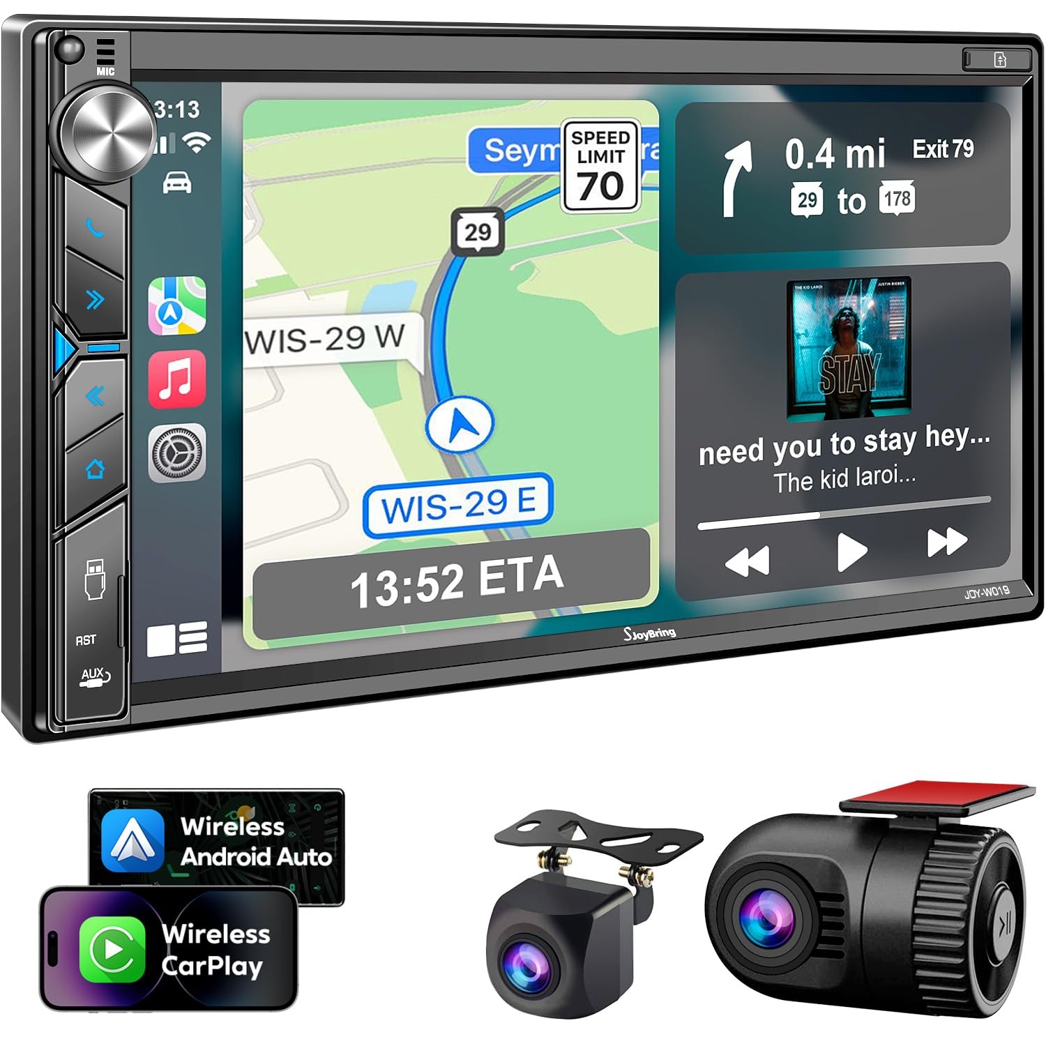 Double Din Car Stereo with Dash Cam – Voice Control Carplay, Android Auto, St…