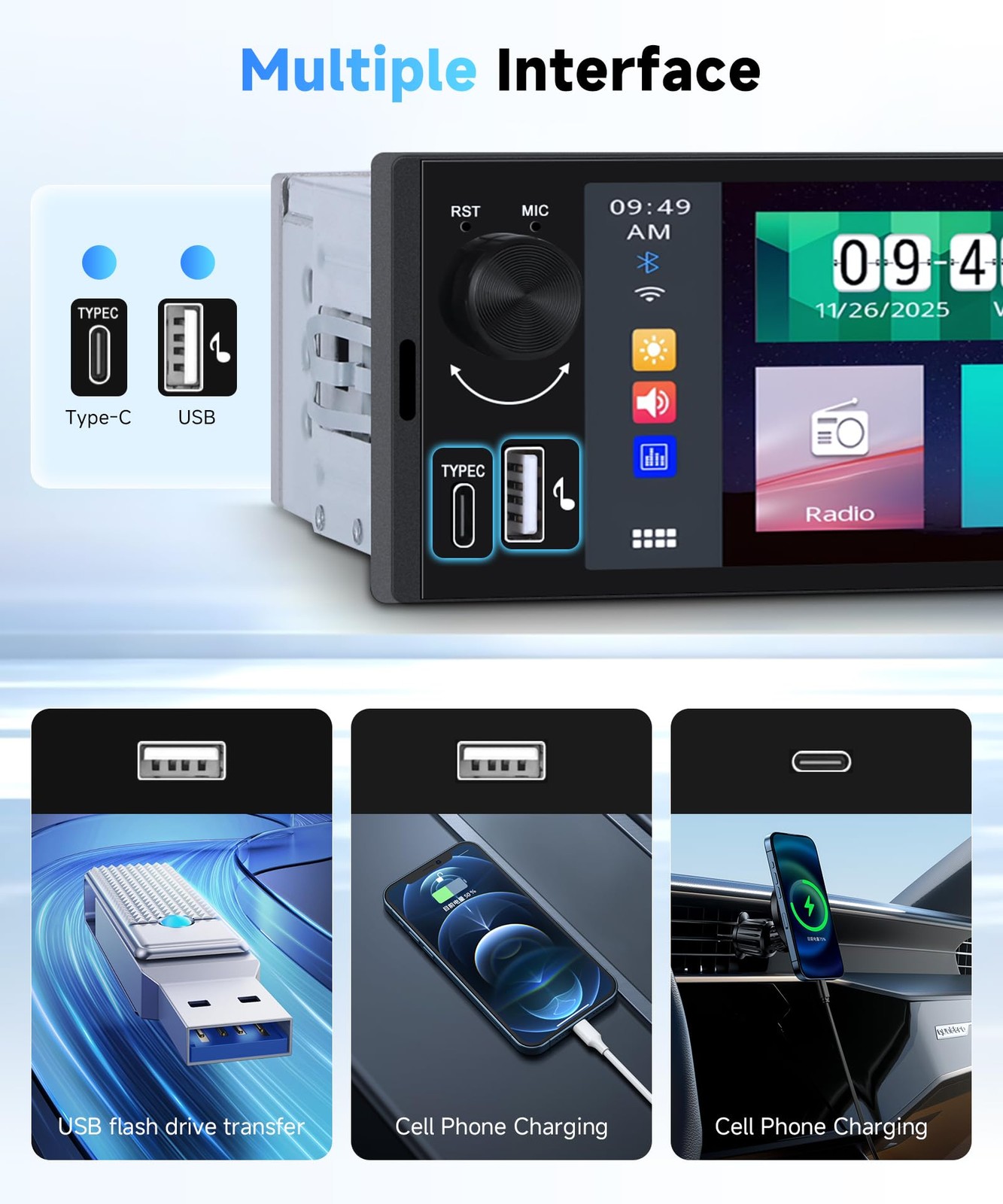 Single Din Car Stereo with 6.36 Inch Touch Screen, Wireless CarPlay & Android…