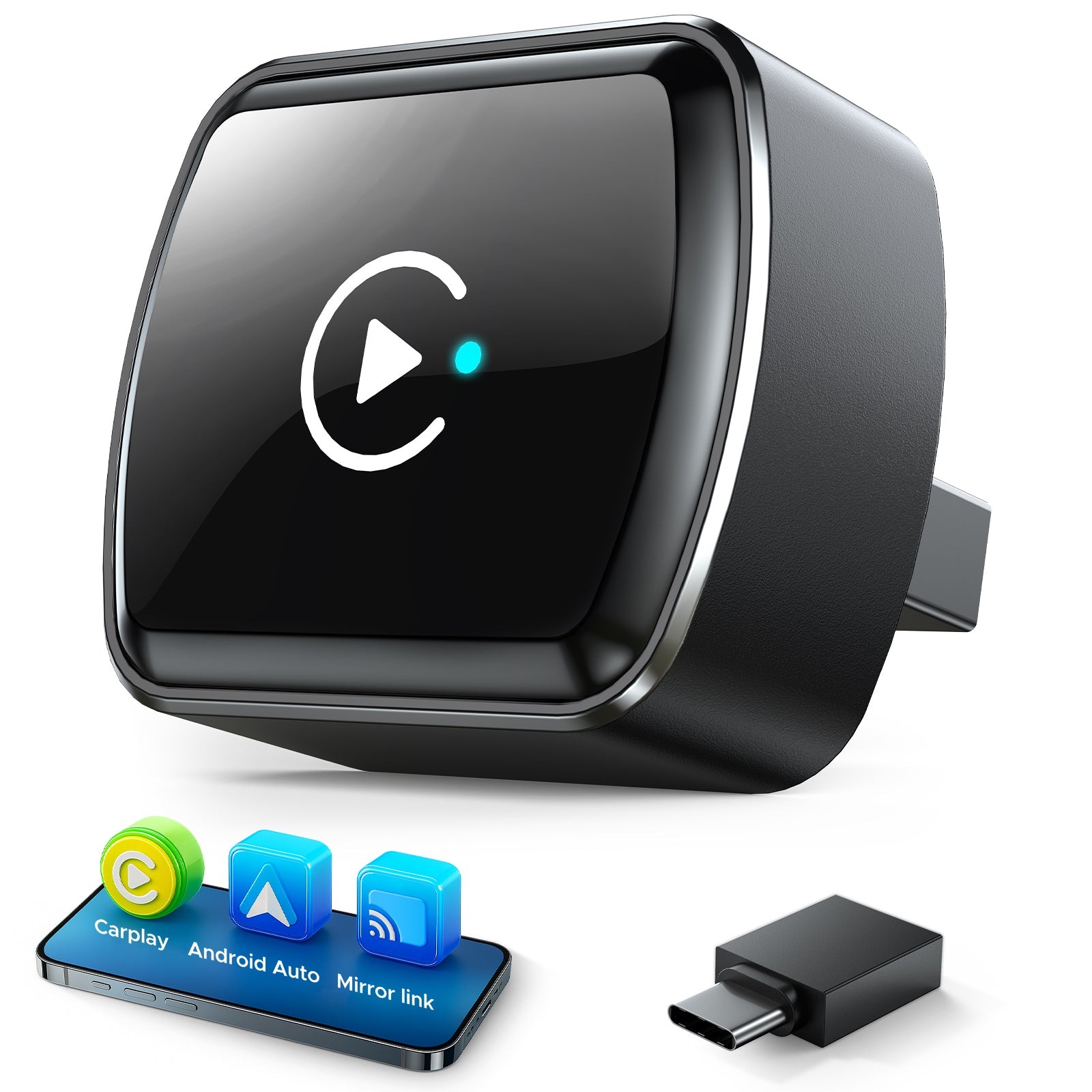 4 in 1 Mini Auto Wireless Adapter with Mirror Link Android Carplay Plug and Play