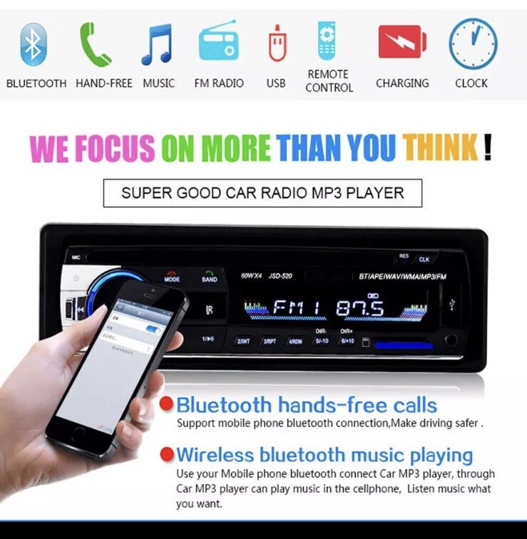 Bluetooth Car Stereo JSD-520 In-Dash FM Aux Input Receiver SD USB MP3 Player