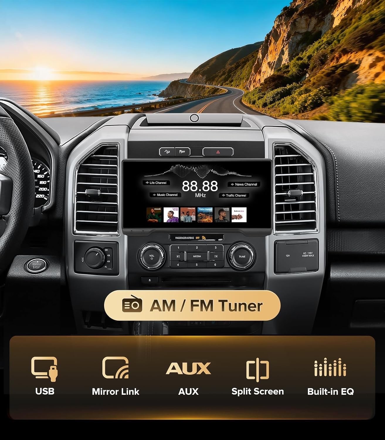 10.33″ QLED Radio for Ford F150/F250/F350, 4+64GB, Read for Compatible Years