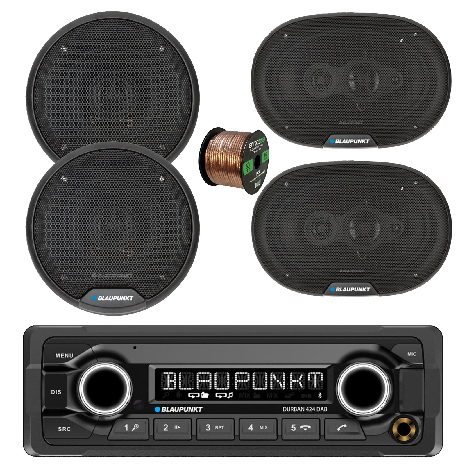 Blaupunkt DURBAN 424 Bluetooth DAB+ Radio, 2x 6″ + 2x 6×9″ Speakers w/Wire