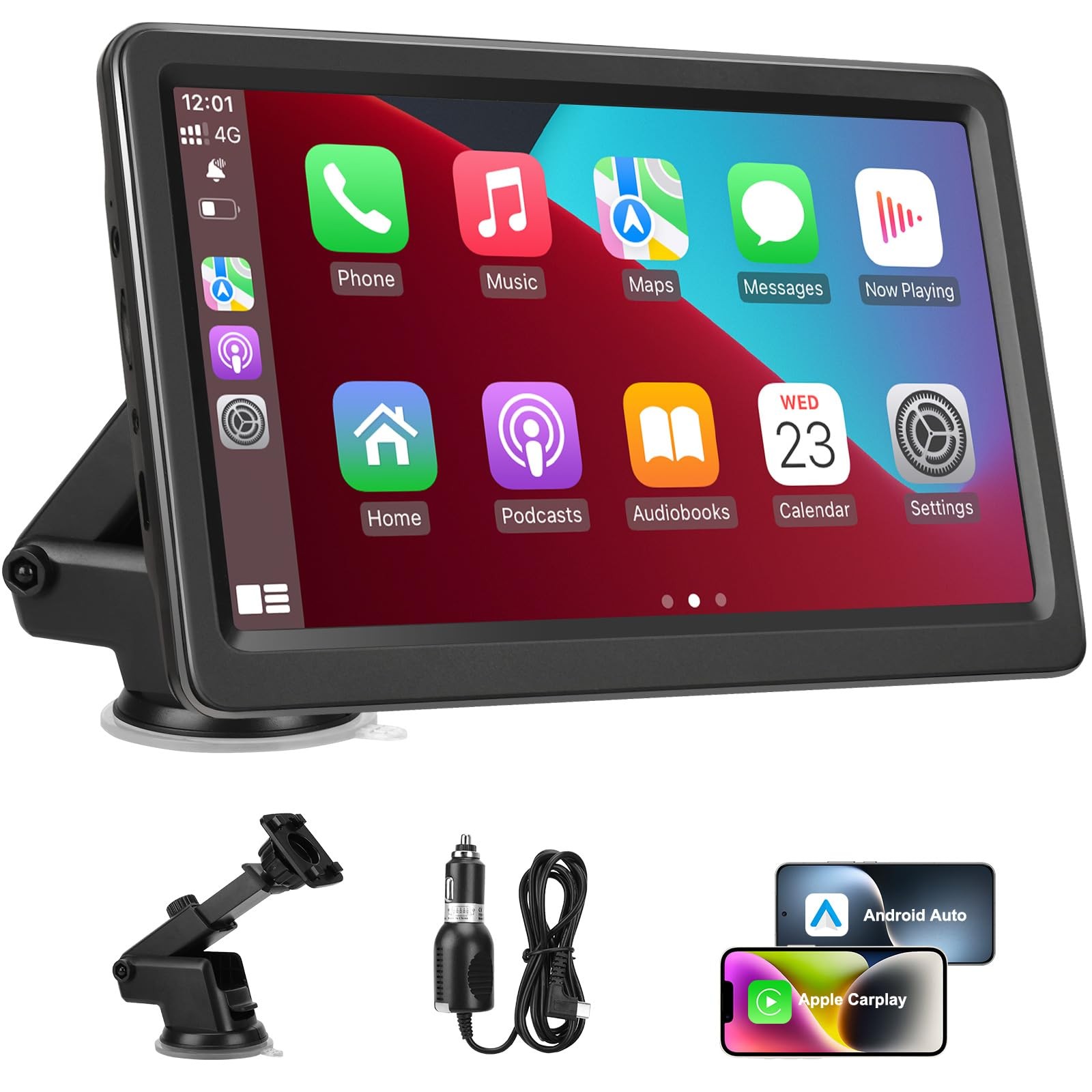 Carplay Screen for Car, 7″ Wireless Carplay & Android Auto, Portable HD Touch…