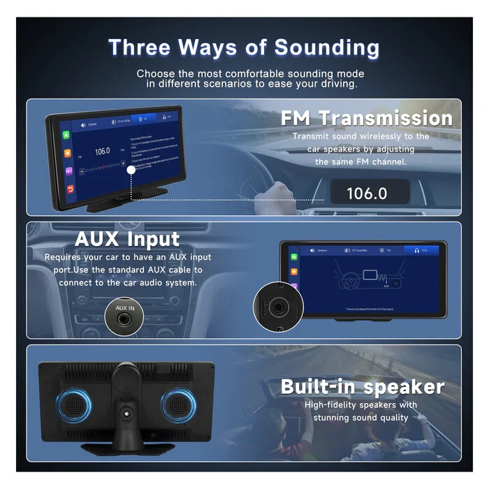10.26inch 2K Portable Car Wireless Apple CarPlay Android Auto Touch Screen Radio
